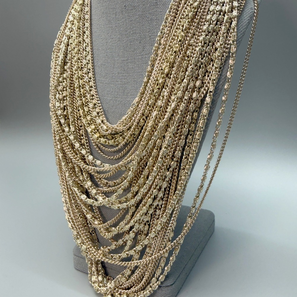 Vintage ART Waterfall Multi Chain Gold Tone Necklace 17" Lightweight Statement - Picture 2 of 11
